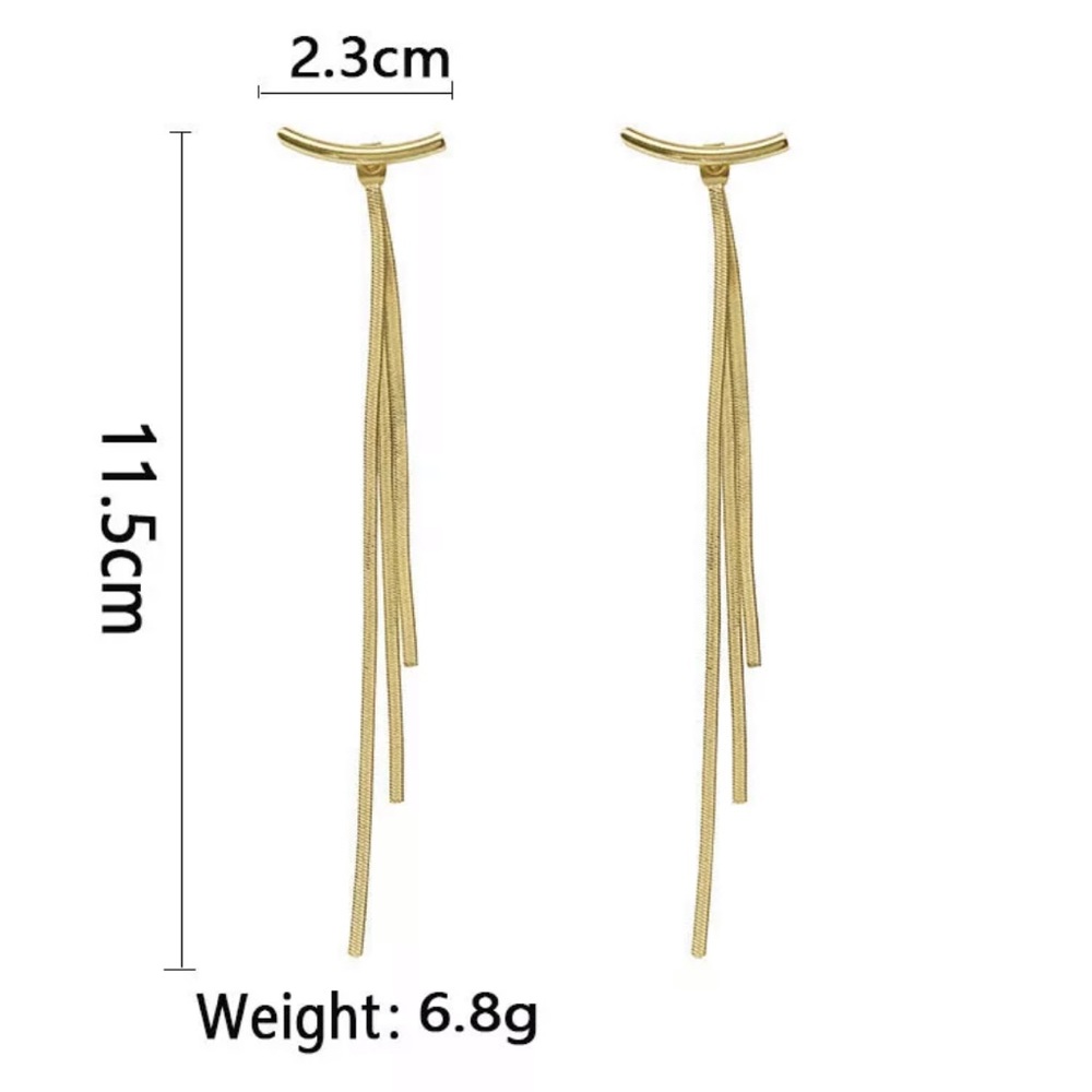 TASSEL 18K GOLD BAR LONG ARK EARRINGS, NICE EARRINGS, CUTE EARRINGS - Picture 7 of 7